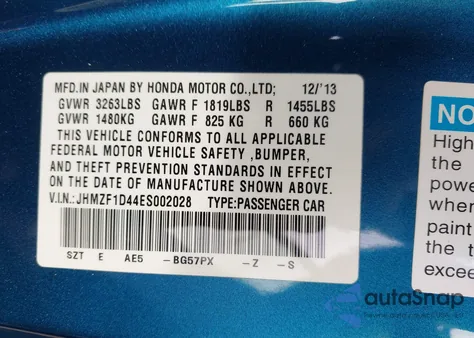 2014 Honda Cr-Z z USA, uszkodzony, nr VIN JHMZF1D44ES002028